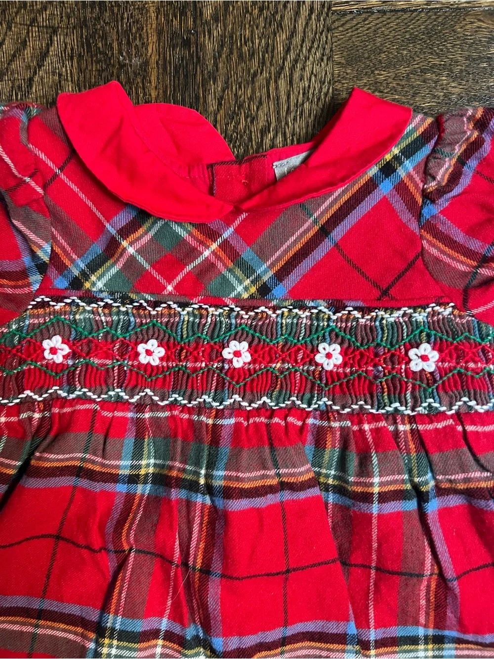 Les Petits Soleils Baby Tartan Smocked Christmas Romper 3M Red Plaid